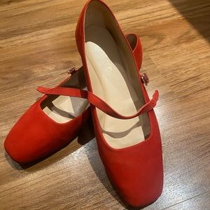 Ruby red ballet flats; gently worn only twice.